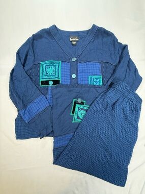 Alexandria Pierce Navy top and skit set with Teal Patch Accents